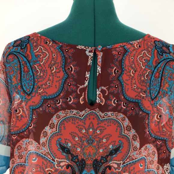 INC Sheer Red Paisley Short Sleeve Top, 12 - Picture 8 of 16